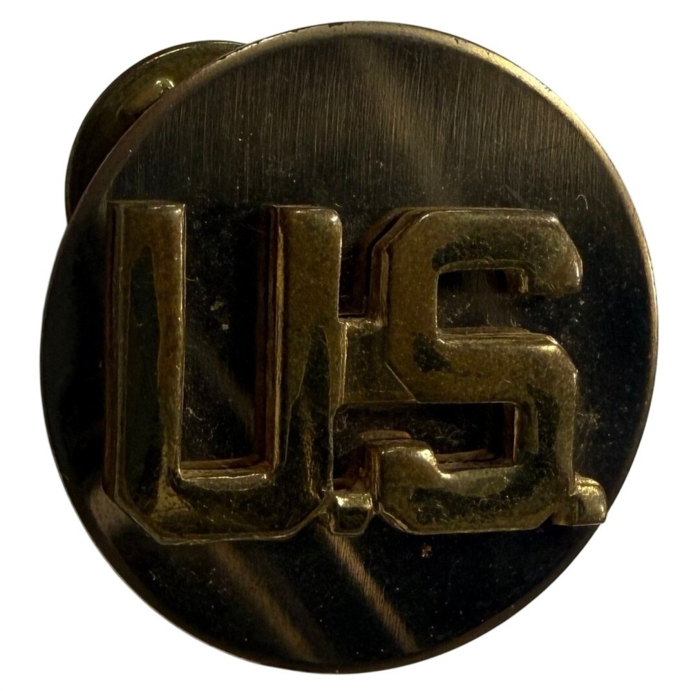 Vintage US Army Enlisted Man Collar Disk Pin Gold Tone Military Insignia US Logo